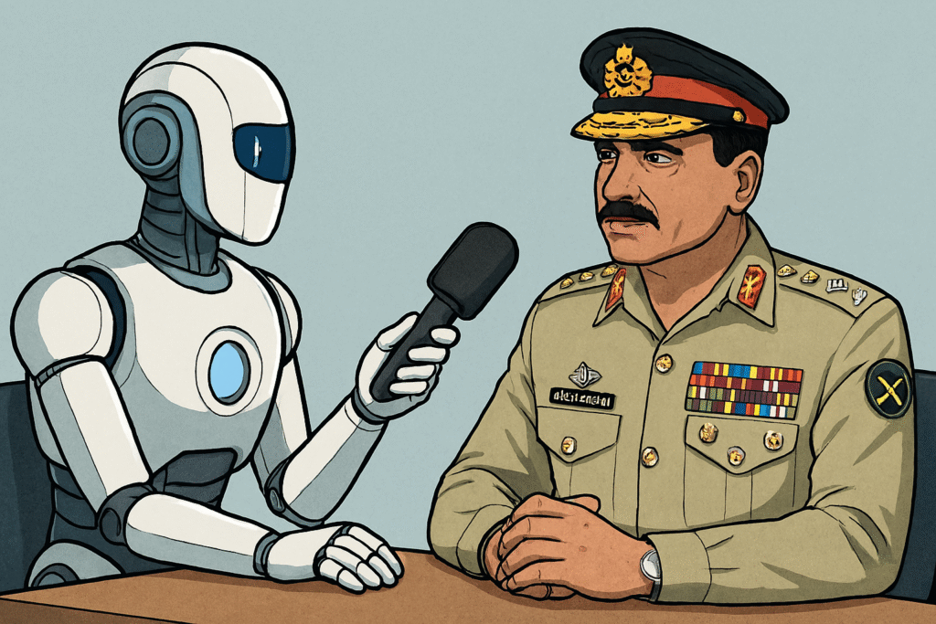 AI Interview with Field Marshal General Asim Munir General Asim Munir interview, Field Marshal Pakistan 2025, Pakistan Army leadership, AI bot interview Pakistan, Asim Munir strategic vision, Pakistan military doctrine, Civil-military relations Pakistan, Pakistan national security 2025, CPEC and Pakistan Army, South Asia military strategy, Pakistan defense policy, General Asim Munir biography, Pakistan Army modernization, Hybrid warfare Pakistan, Cybersecurity in Pakistan military, Pakistan foreign policy 2025, Military role in disaster relief, Leadership in Pakistan Army, Pakistan geopolitical analysis.